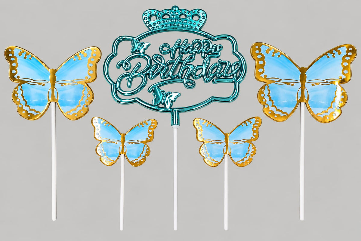 Premium Blue happy Brithday Topper With butterfly Set