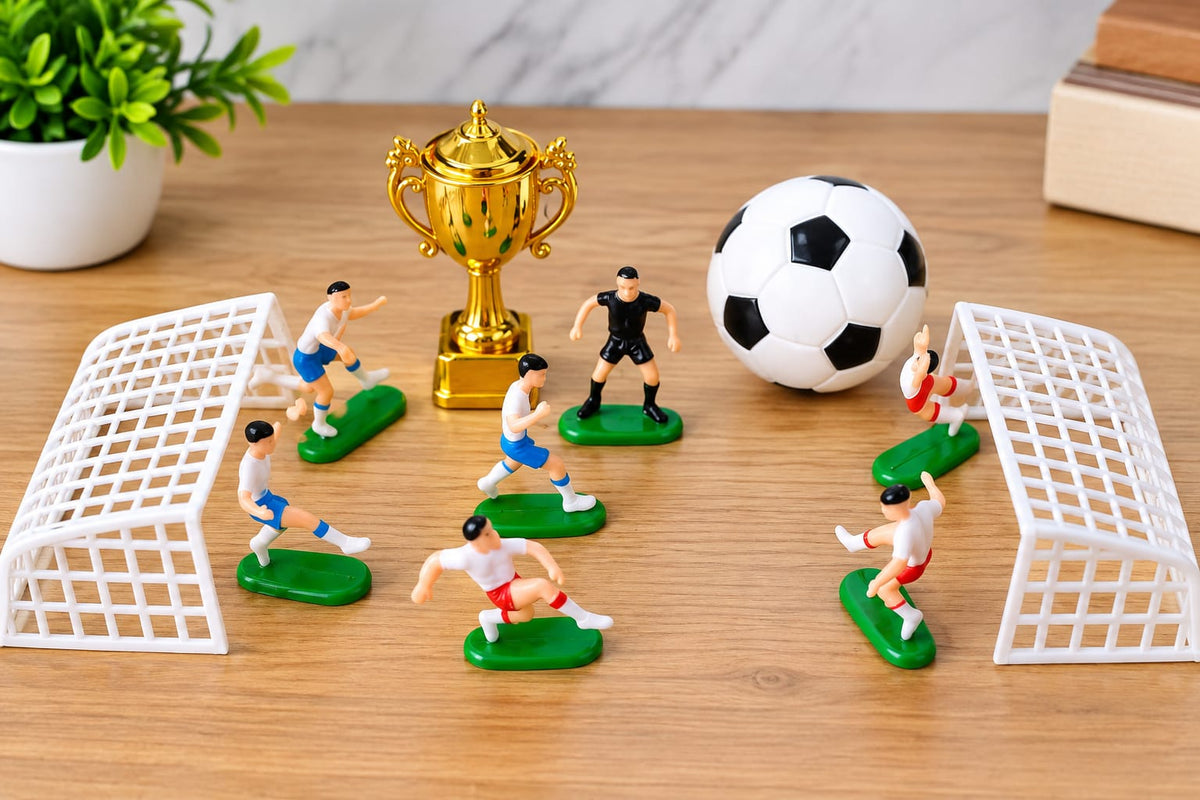 Mini Football Players, Big & Small Football, Goal Posts and Golden Trophy for Birthday Cake Decoration