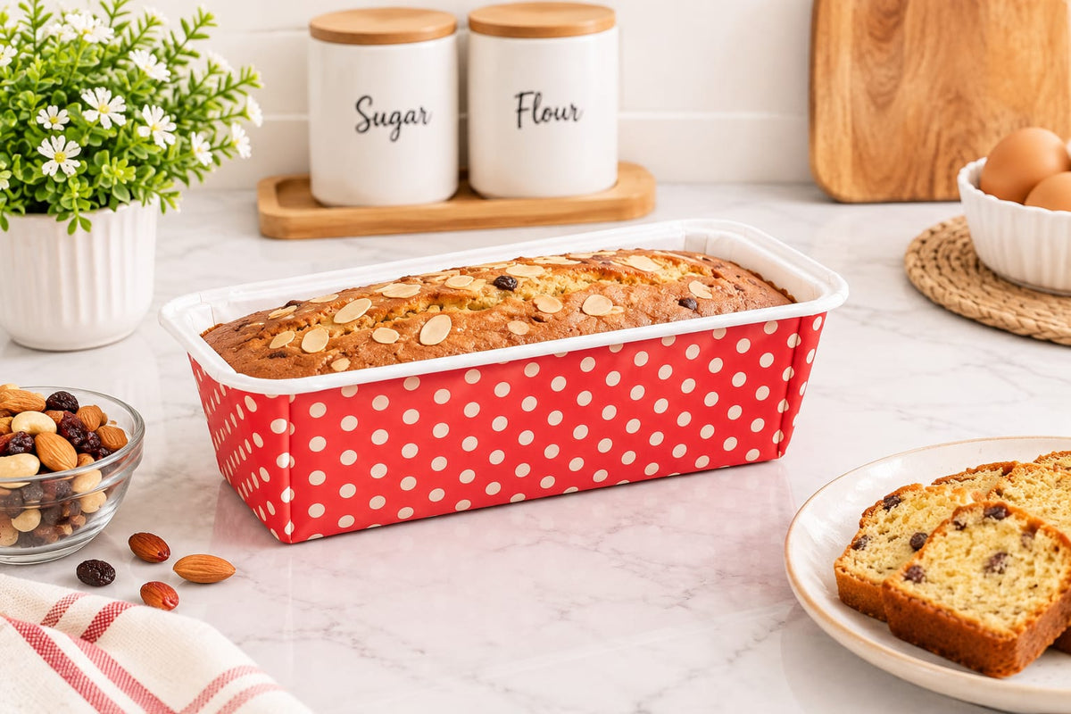 Red with White Polka Dots Rectangular Paper Loaf Baking Mould Tray Pack of 20