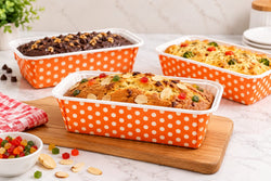 Orange with White Polka Dots Rectangular Paper Loaf Baking Mould Tray Pack of 20