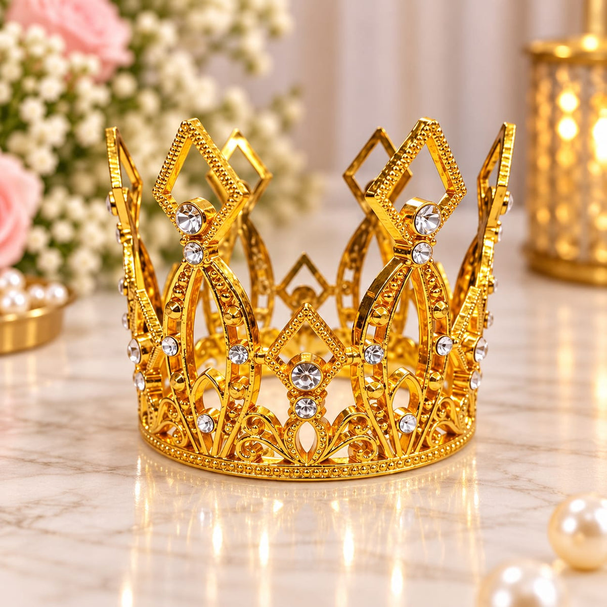 Golden  Rhinestone Princess Crown Cake Topper