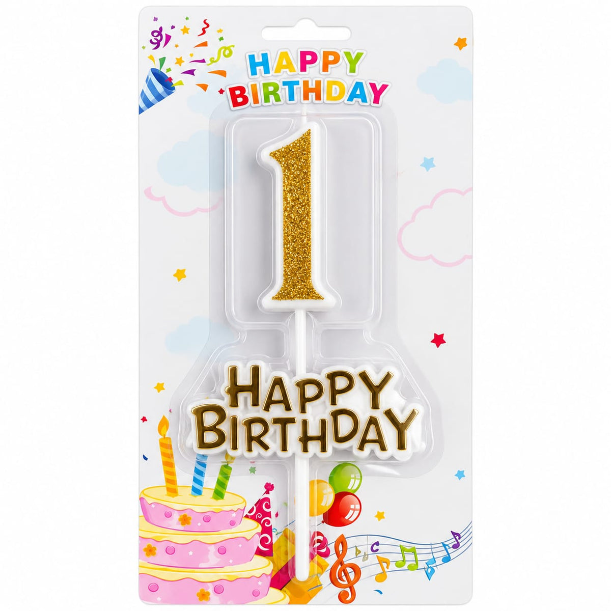 Glitter 1 Number Candle With Happy Birthday