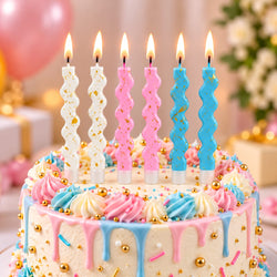 Multicolor With Gold Foil Wavy Candles with Holders Pack of 6