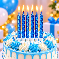 Blue Metallic Spiral Candles Set Pack Of 6