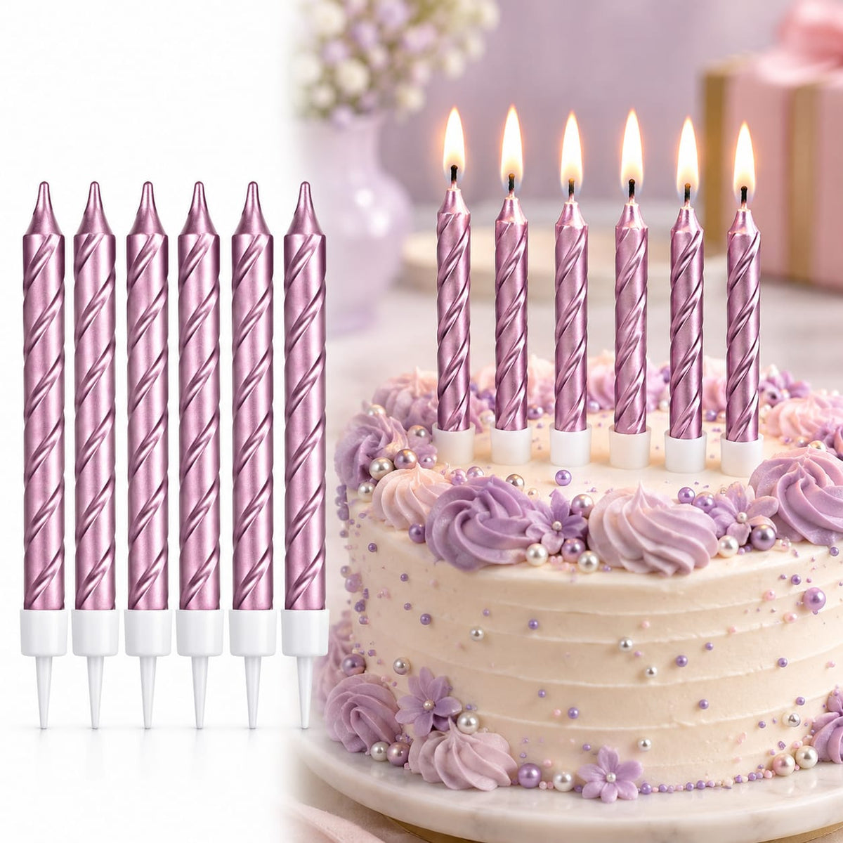 Pink Metallic Spiral Candles Set Pack Of 6