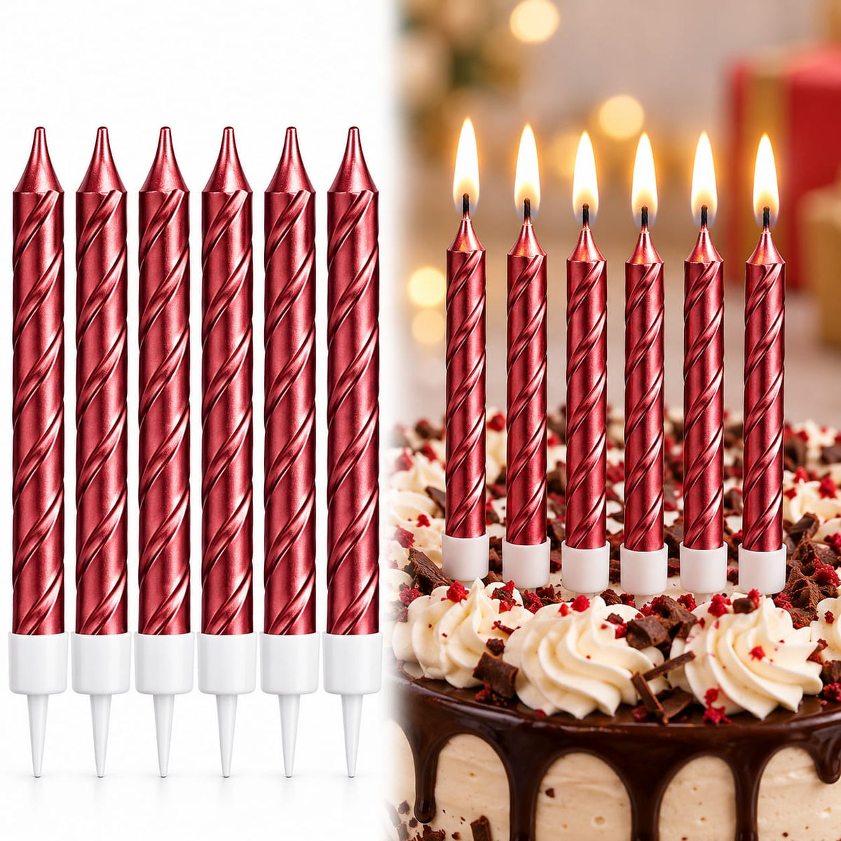 Dark Red Metallic Spiral Candles Set Pack Of 6