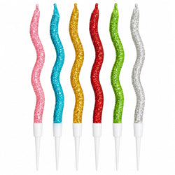 Colourfull Glitter Twisty Candle Pack of 6  For Cake Decoration