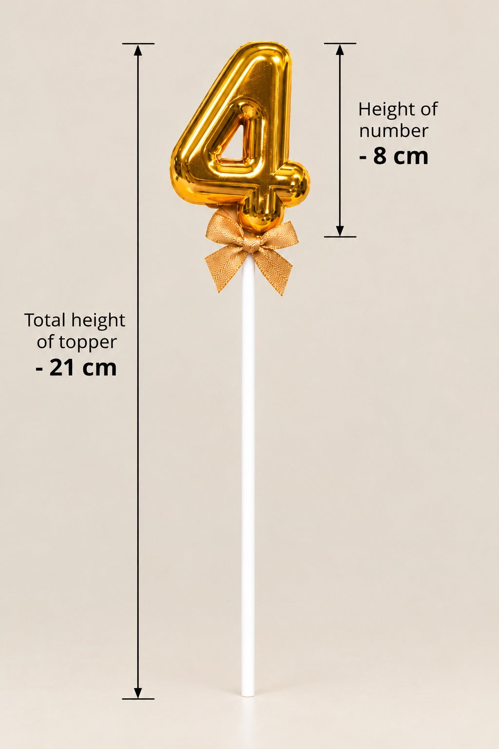 Premium 4 Number Topper With Bow Size 21cm