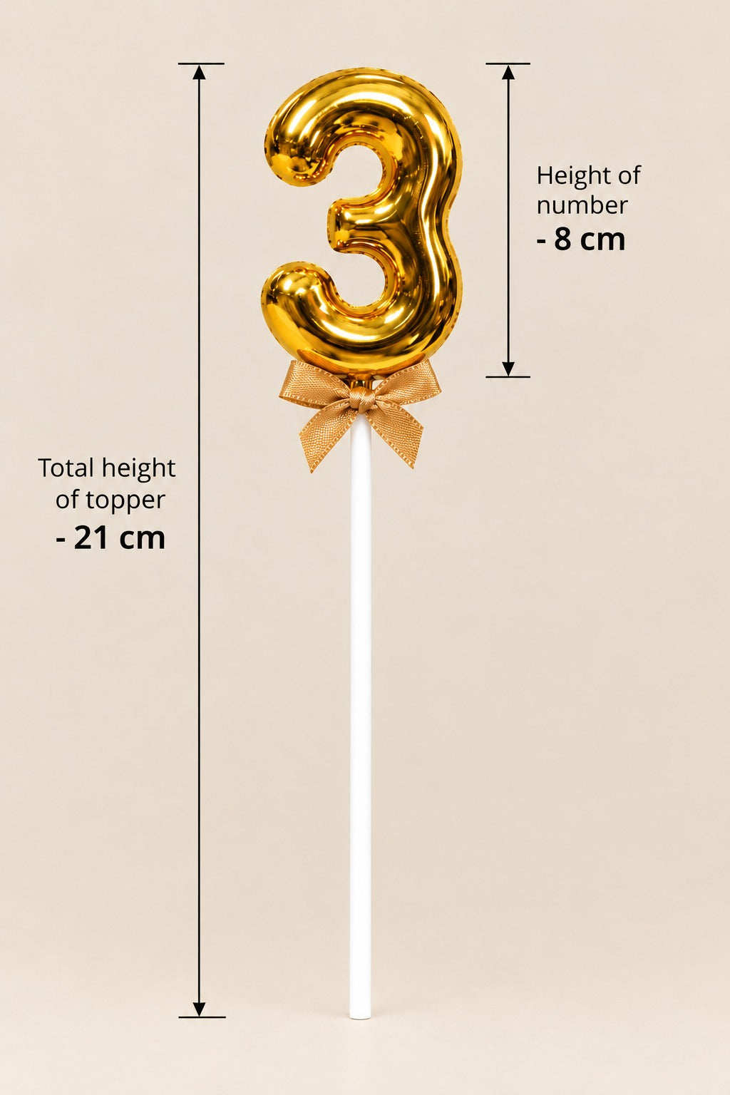 Premium 3 Number Topper With Bow Size 21cm
