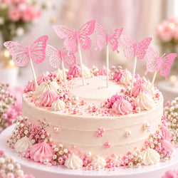 Pink Butterfly Cake Topper Set Pack Of 6