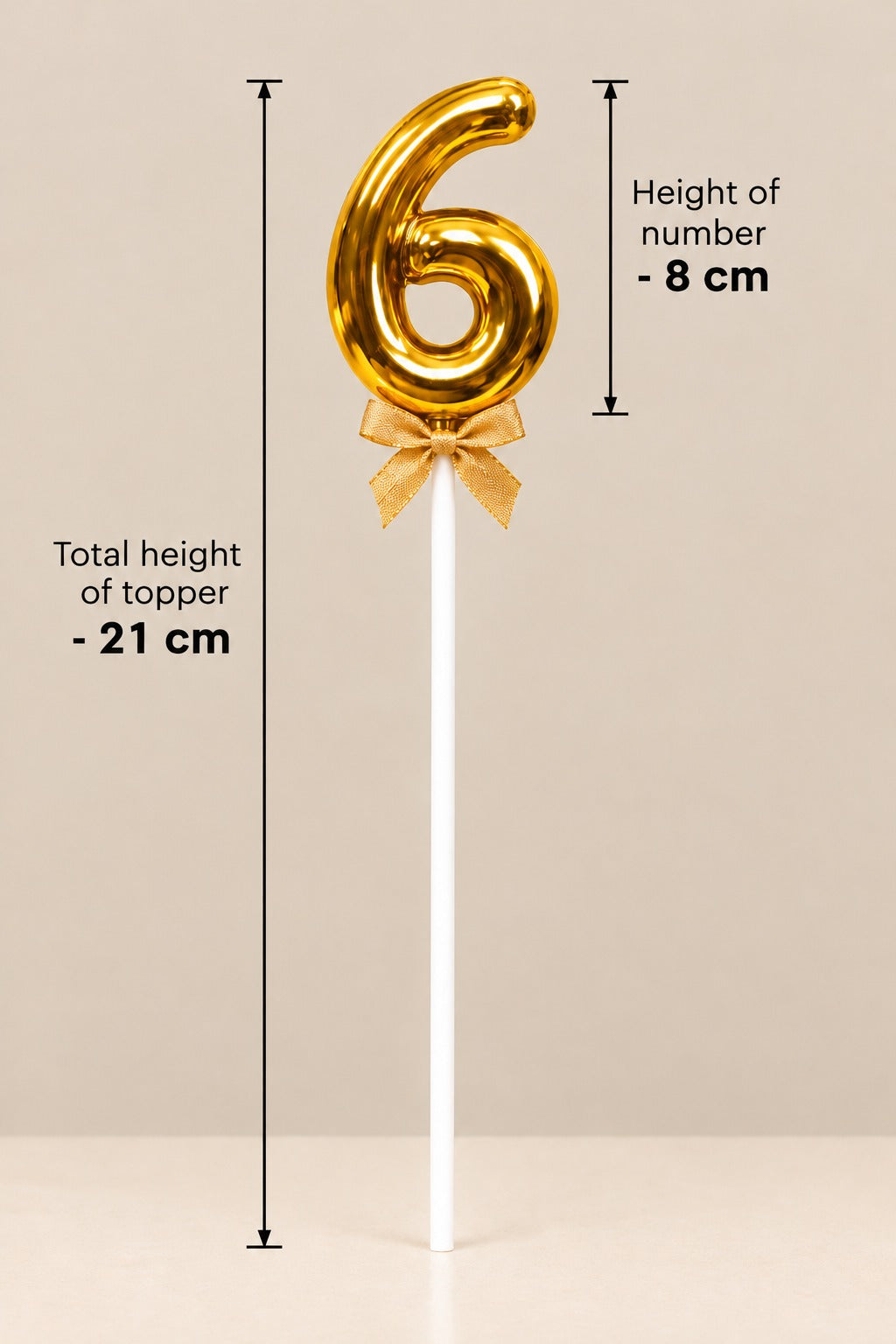 Premium 6 Number Topper With Bow Size 21cm