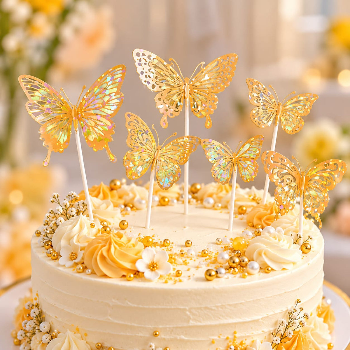 Golden Butterfly Cake Topper Set Pack Of 6