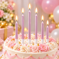 Pink Multi-Size Metallic Candles Pack of 6