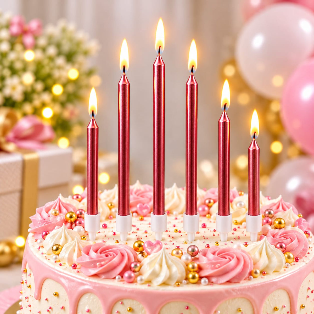 Red Multi-Size Metallic Candles Pack of 6