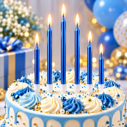 Blue Multi-Size Metallic Candles Pack of 6