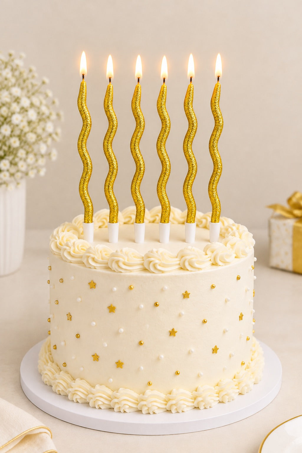 Yellow Glitter twisty Candle Pack of 6