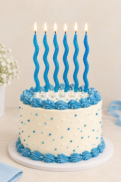 Blue Glitter twisty Candle Pack of 6