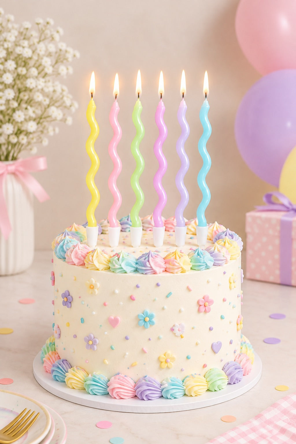 Rainbow twisty Candle Pack of 6
