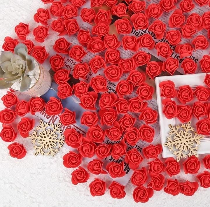 Red Rose Foam Flower For Cake Decoration Pack of 100