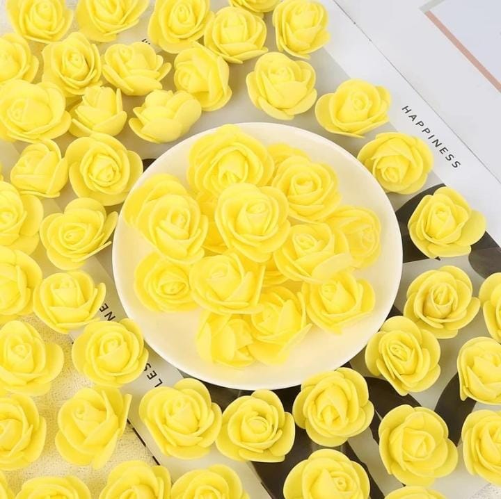 Yellow Rose Foam Flower For Cake Decoration Pack of 100