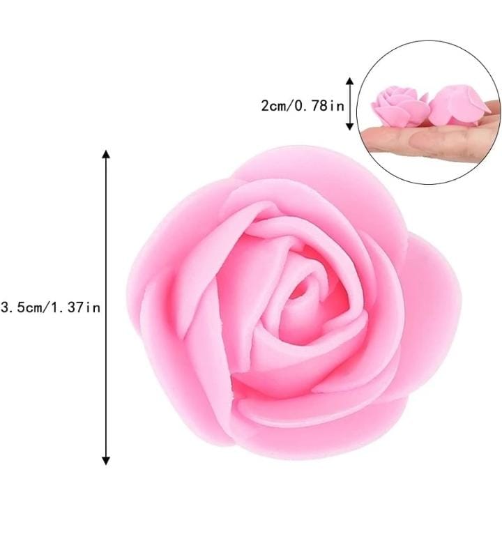 Pink Rose Foam Flower For Cake Decoration Pack of 100