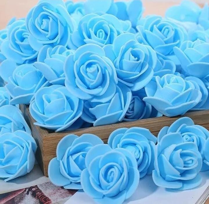 Blue Rose Foam Flower For Cake Decoration Pack of 100