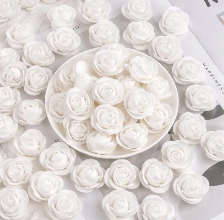 White Rose Foam Flower For Cake Decoration Pack of 100