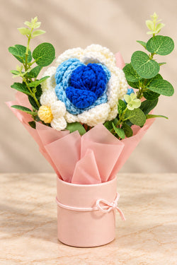 Handmade Crochet with Rose Bouquet in Vase
