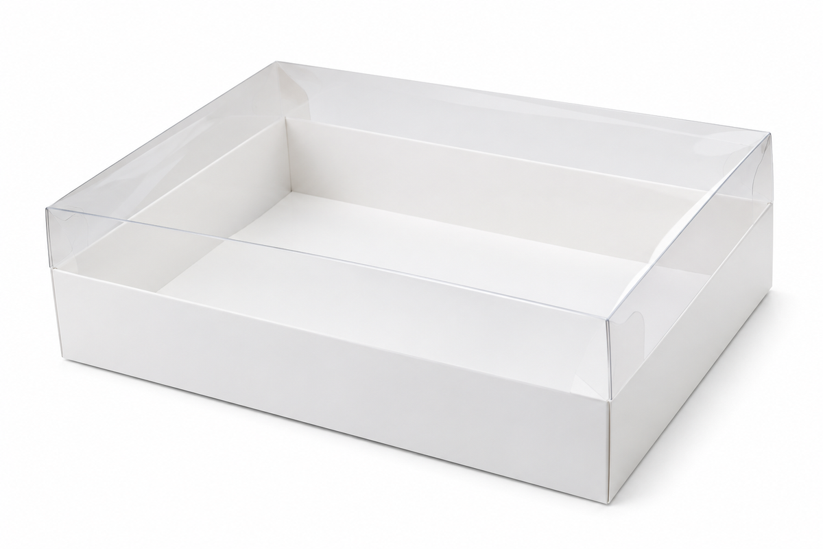 White Hamper Box with Transparent Lid Pack of 10 Size - 12x8x3 inch