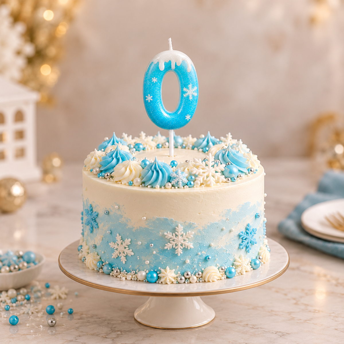 0 Number Blue Frozen Theme Candle for Cake Decoration