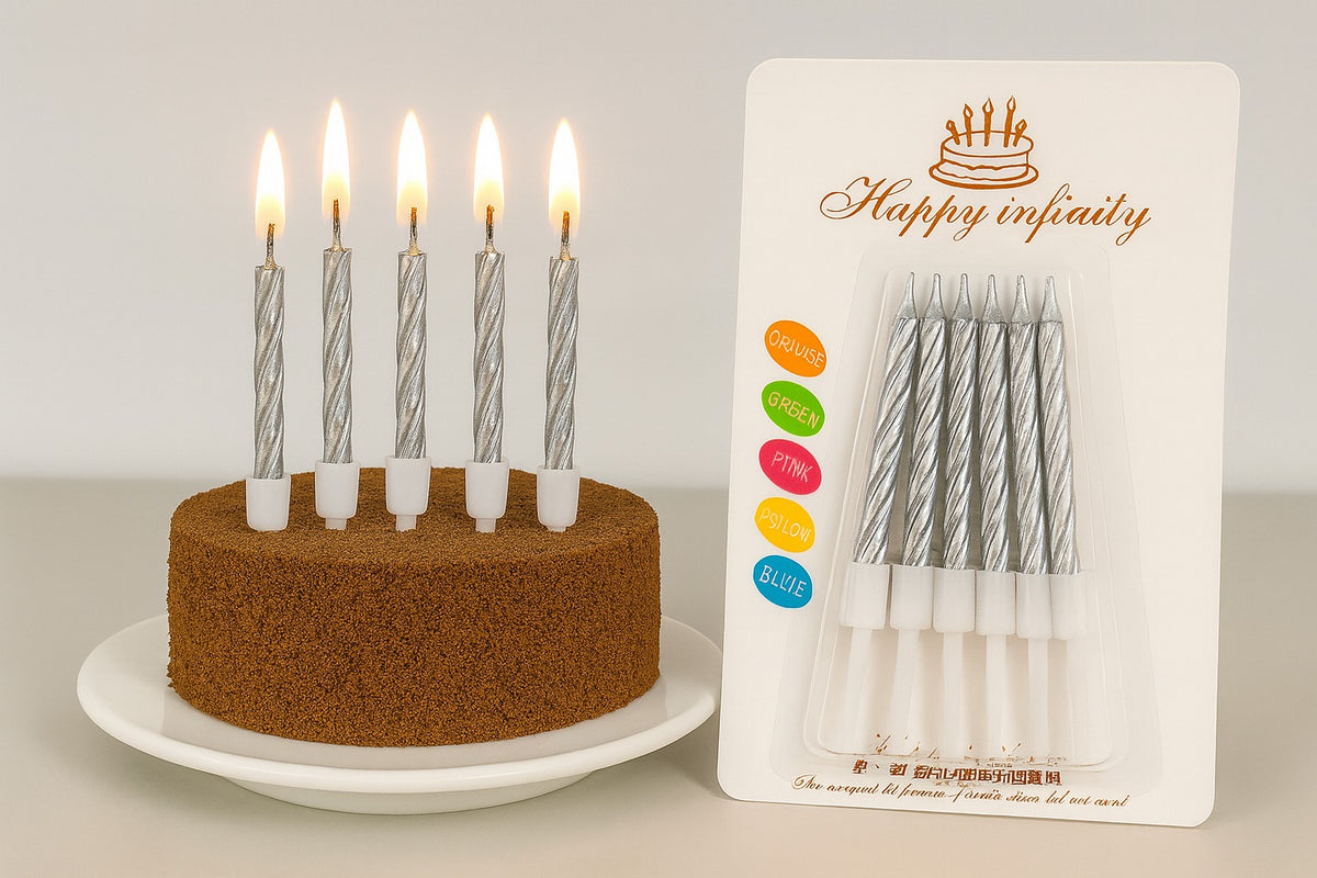 Small silver Spiral Birthday Candle Pack of 10