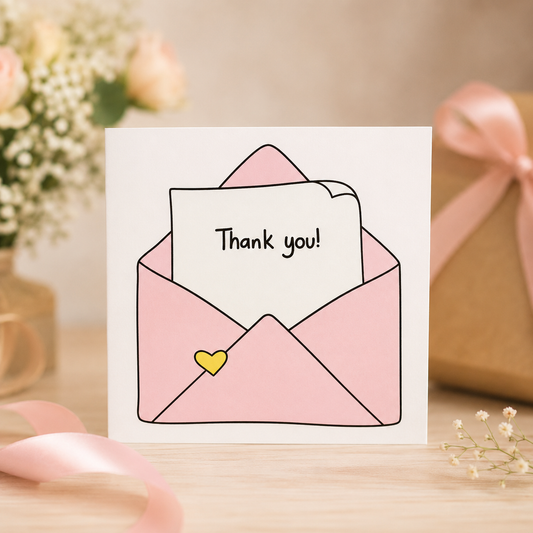 Pink Envelope Thank You Card pack of 10