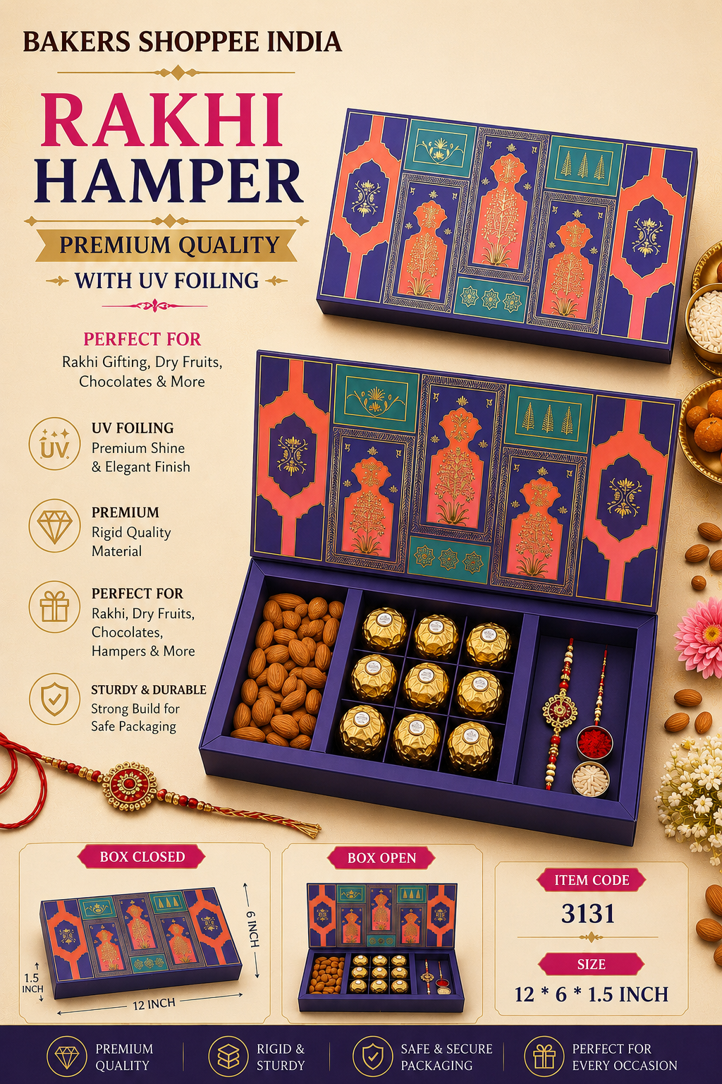 Premium Purple & Multicolor Rakhi Hamper Box