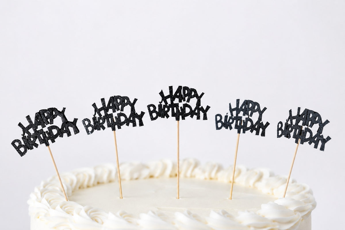 Black Happy Birthday topper Pack of 4 (LWA-050)
