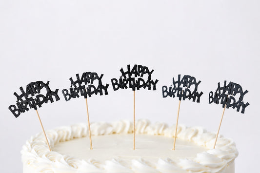 Black Happy Birthday topper Pack of 4 (LWA-050)