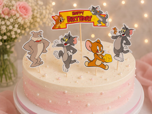 Tom and Jerry happy birthday paper Theme Topper