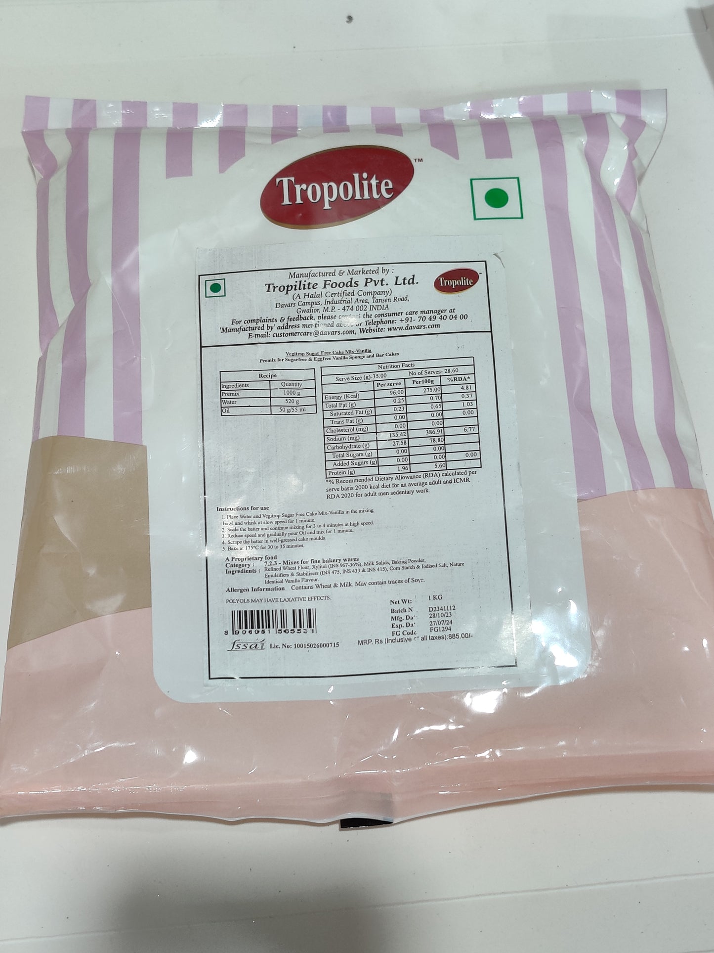 Tropolite Vegitrop Sugarfree Cake Mix Vanilla 1 kg