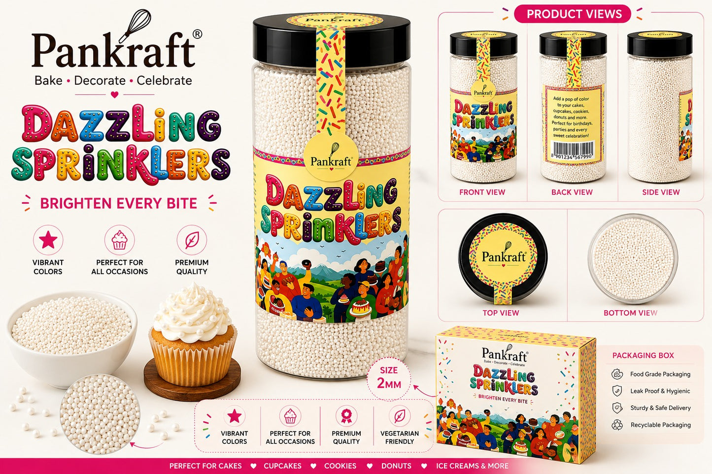 Pankraft White Pearl Dazzling Sprinkler 2mm (750gm)