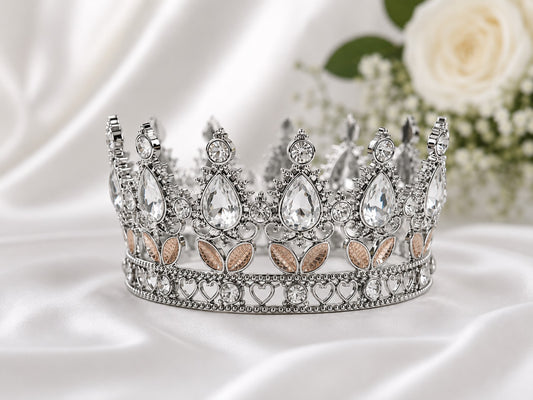 Silver crystal crown white diamond cake topper