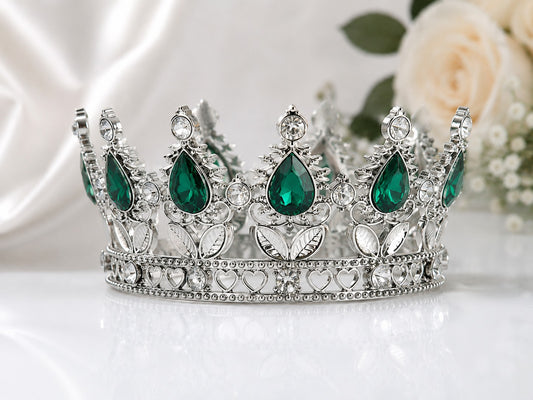Silver crystal crown green diamond cake topper