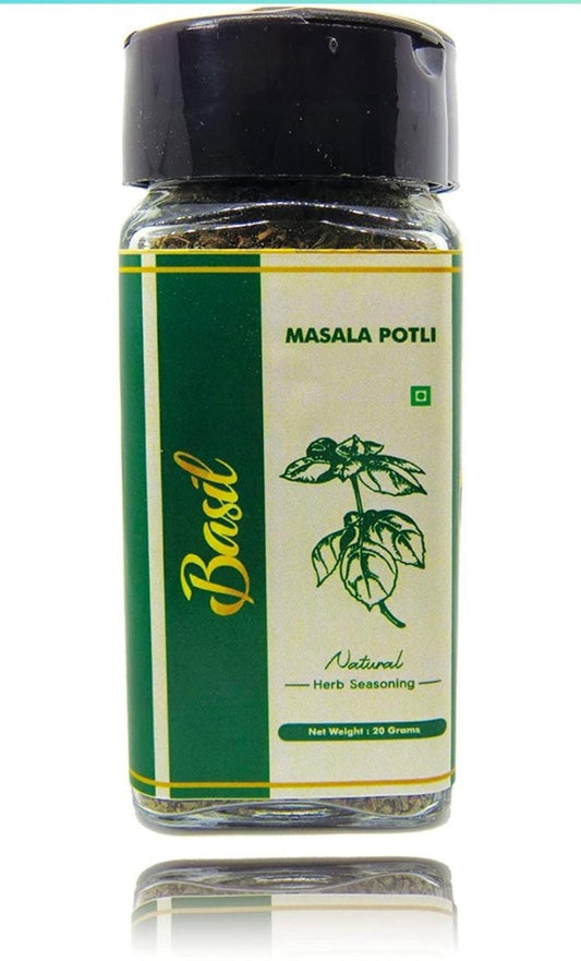 Masala Potli Dried Basil Leaves Perfect for Pasta, Pizza, Italian Salads & Sauces (Basil, Sprinkle Glass Packing - 25 Grams)