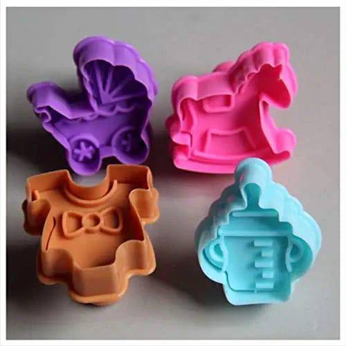 4 Pc Baby Shower Plastic Biscuit Cutter Plunger Cutter