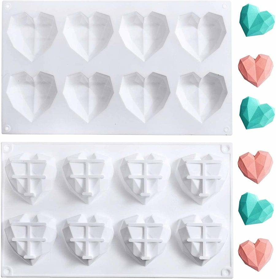 8 cavity geometric heart silicone mould