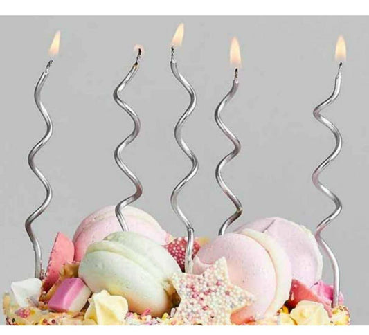 Twisty Silver Long Stick Candle Pack of 6