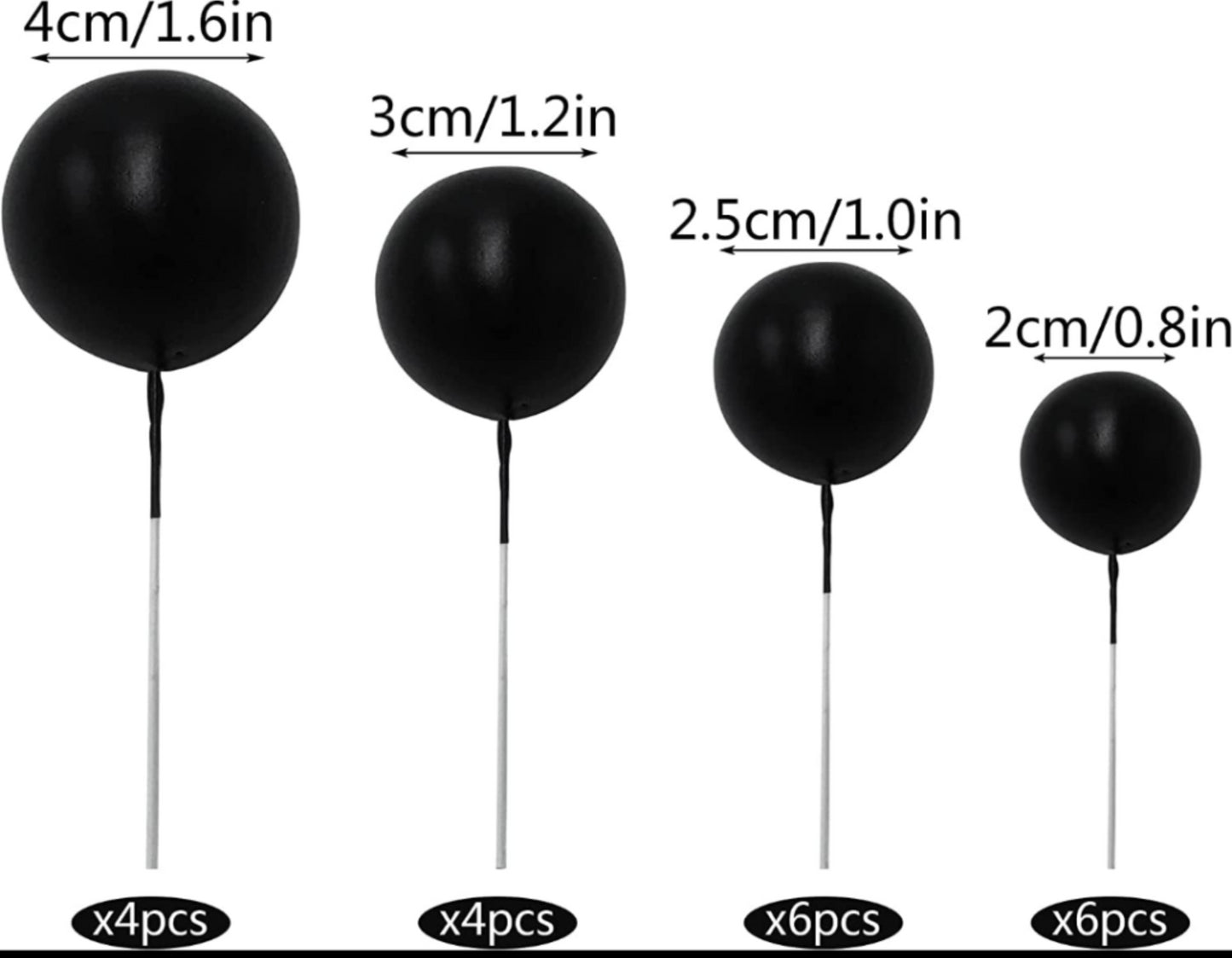 Mix Size Faux Balls Black colour pack of 20