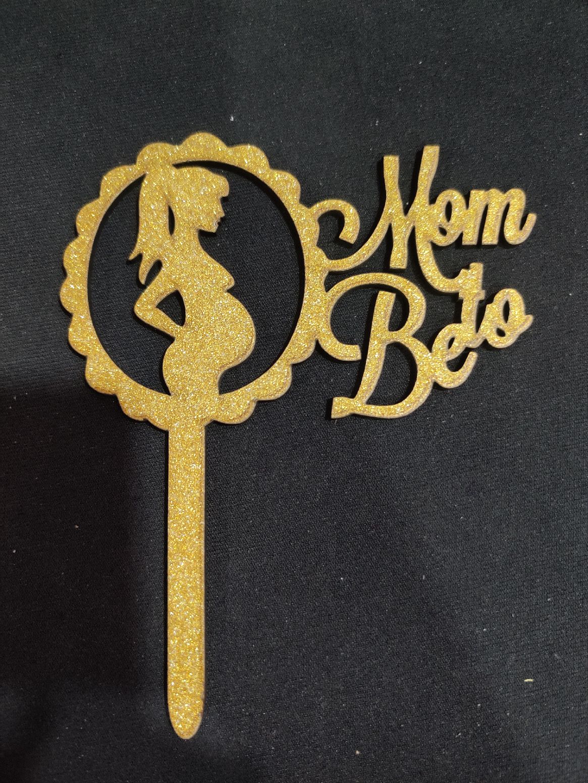 Mom To be 5 inch Glitter Cake Topper